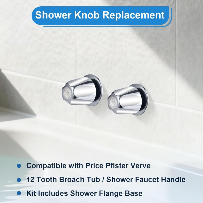 Coolfell Bathtub Shower Trim kit, Metal Shower Knob 2 Piece Replacement, Compatible with Price Pfister Valve, Shower Faucet Handle, Hot/Cold Shower Knobs Repair kit with Shower Stems, Seats, Flanges (Chrome) - Image 4